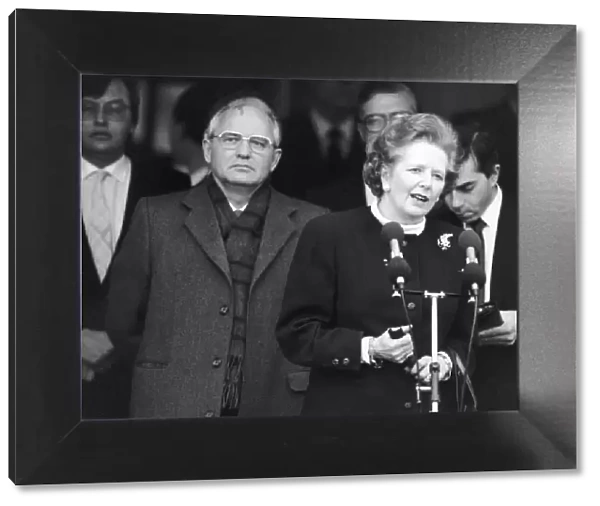 Prime Minister Margaret Thatcher meets Soviet leader President Mikhail Gorbachev at RAF