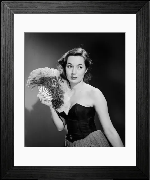 Framed Print : Model with fan in strapless dress. Model with fan in strapless dress. Circa 1964 Framed Print : Model with fan in strapless dress. Model with fan in strapless dress. Circa 1964