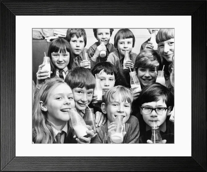 Framed Print : Pupils enjoying the free school milk Framed Print : Pupils enjoying the free school milk