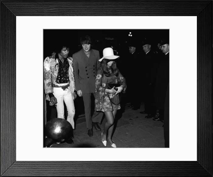 Framed Print : Jimi Hendrix singer guitarist arriving at function 1967 with friends Framed Print : Jimi Hendrix singer guitarist arriving at function 1967 with friends