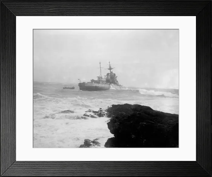 Framed Print : H. M.s Warspite on way to ship breakers yard is driven ashore by a gale at Mounts Bay