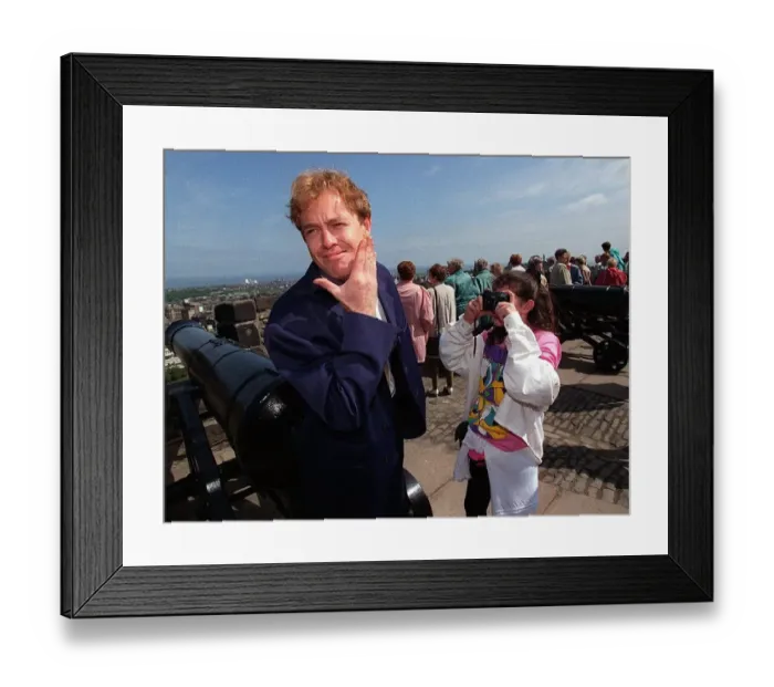 Framed Print : Jason Donovan being photographed by fan at Edinburgh castle Framed Print : Jason Donovan being photographed by fan at Edinburgh castle