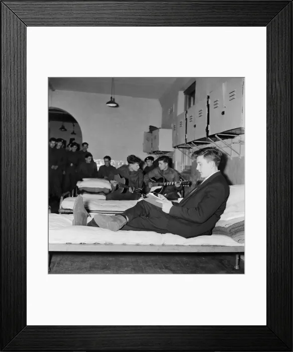 Framed Print : British pop singer Terry Dene at Winchester Barracks as he starts his two year service in Framed Print : British pop singer Terry Dene at Winchester Barracks as he starts his two year service in