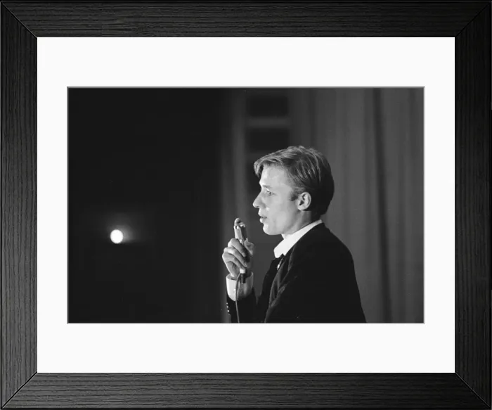 Framed Print : British pop singer Mike Sarne performing on stage with his band Framed Print : British pop singer Mike Sarne performing on stage with his band