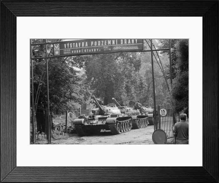 Framed Print : Russian T54 tanks seen here parked in a suburb of Prague following the Warsaw pact