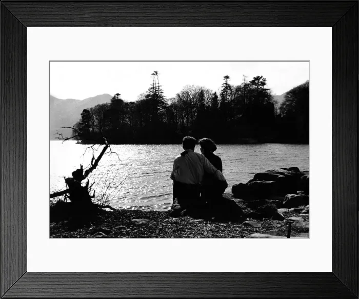 Framed Print : Lake District - Derwentwater - A courting couple sit on the lakeside 29 March 1965 Framed Print : Lake District - Derwentwater - A courting couple sit on the lakeside 29 March 1965