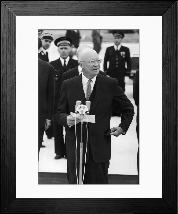 Framed Print : President Dwight D Eisenhower seen here making his speech on his arrival at Orly Airport Framed Print : President Dwight D Eisenhower seen here making his speech on his arrival at Orly Airport