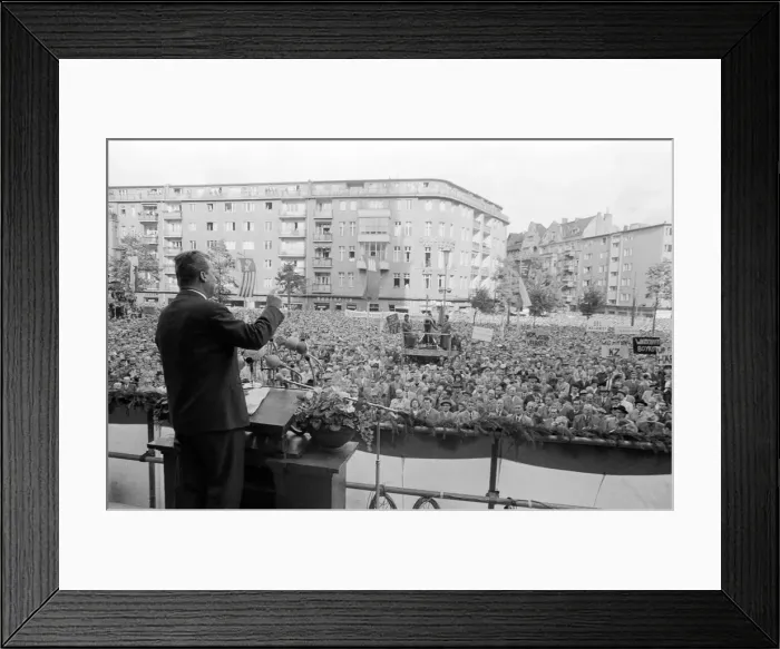 Framed Print : West Berlin protest meeting about border closure. 17th August 1961 Framed Print : West Berlin protest meeting about border closure. 17th August 1961