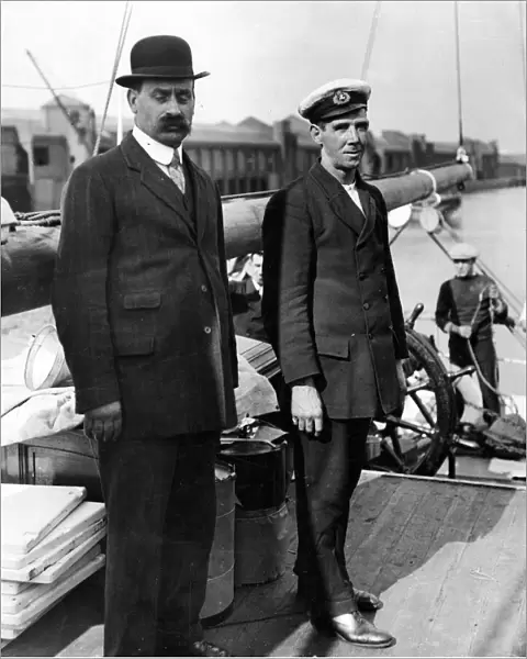 Alfred Cheetham (right) third officer on the Endurance seen here on deck as the ship