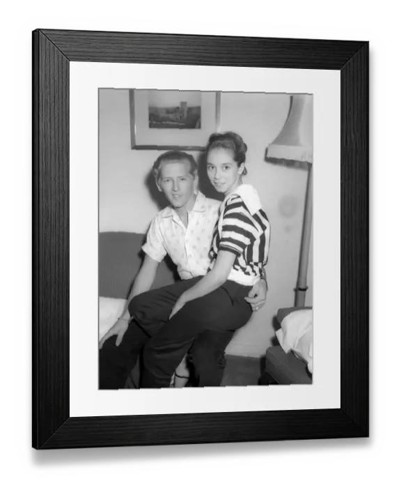 Framed Print : Jerry Lee Lewis Rock and Roll singer May 1958 with his 13 year old wife Myra