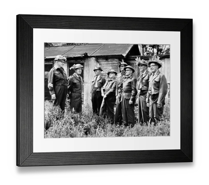 Framed Print : Former World War Two Members of the Home Guard line up for inspection. Circa 1972 Framed Print : Former World War Two Members of the Home Guard line up for inspection. Circa 1972