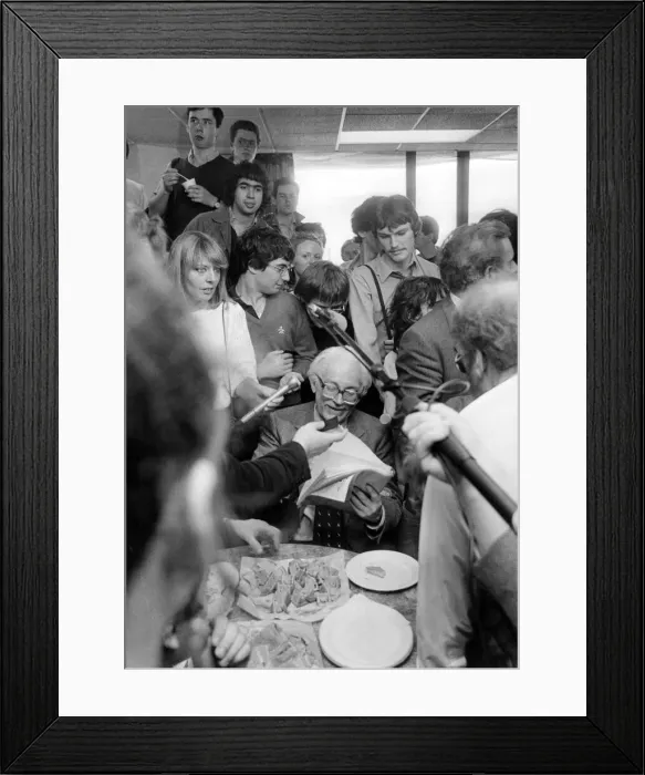 Framed Print : Labour Party leader Michael Foot is not tempted by the pork pie and sandwiches Framed Print : Labour Party leader Michael Foot is not tempted by the pork pie and sandwiches