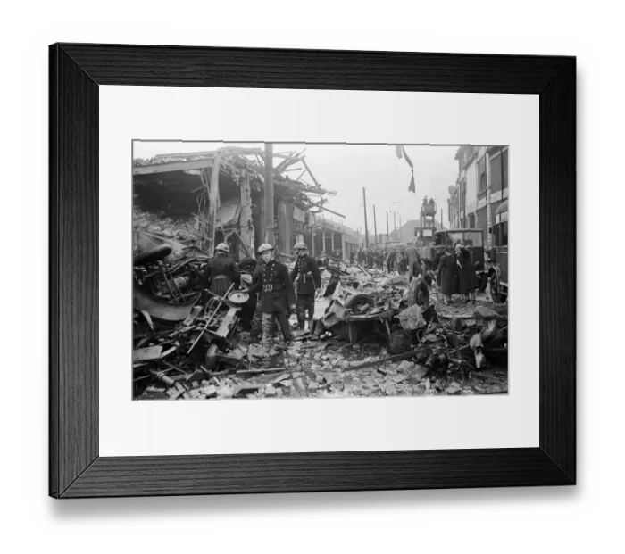 Framed Print : V2 Rocket incident at a N. F.s workshop, Ilford. 8th February 1945 Framed Print : V2 Rocket incident at a N. F.s workshop, Ilford. 8th February 1945