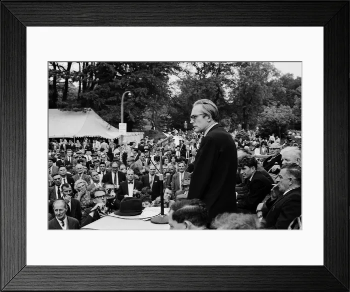 Framed Print : Michael Foot Labour MP for Ebbw Vale, addresses welsh miners, 15th June 1963 Framed Print : Michael Foot Labour MP for Ebbw Vale, addresses welsh miners, 15th June 1963
