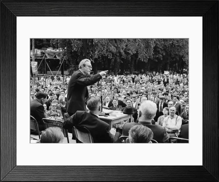 Framed Print : Michael Foot Labour MP for Ebbw Vale, addresses welsh miners, 15th June 1963 Framed Print : Michael Foot Labour MP for Ebbw Vale, addresses welsh miners, 15th June 1963