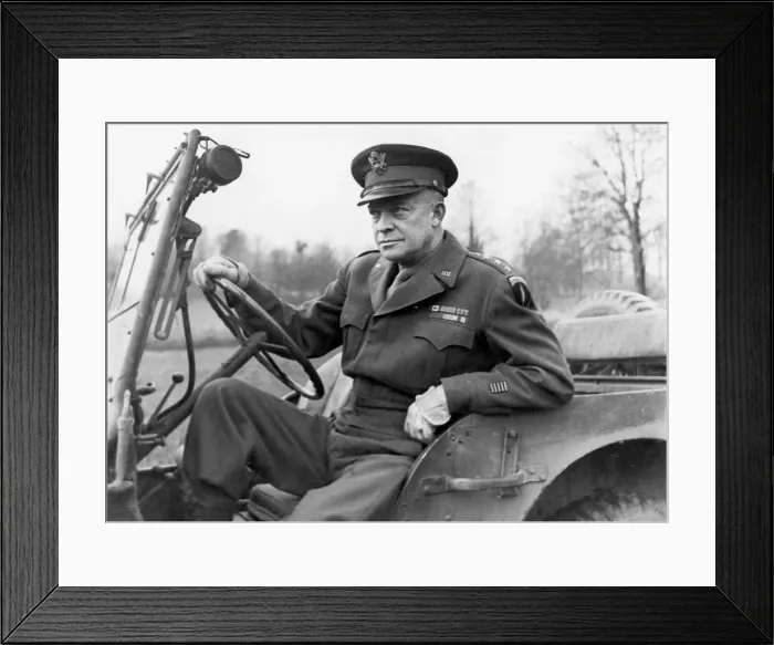 Framed Print : General Dwight D Eisenhower seated in a jeep on his way to deliver his Christmas message Framed Print : General Dwight D Eisenhower seated in a jeep on his way to deliver his Christmas message
