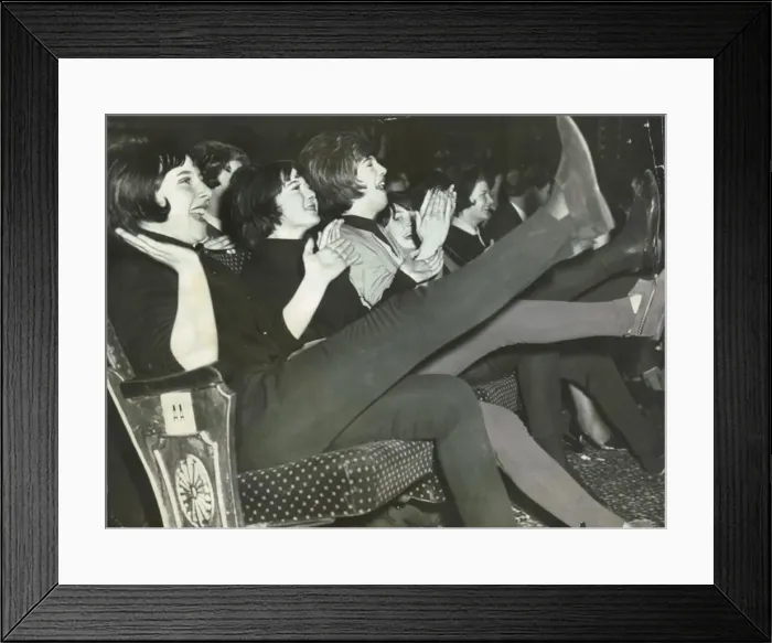 Framed Print : Beatles at the Globe Theatre, Stockton show the fans clapping and screaming