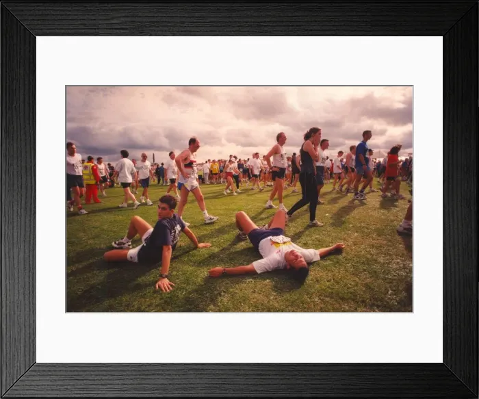 Framed Print : The Great North Run 14 September 1997 - runners take a well-earned rest after completing