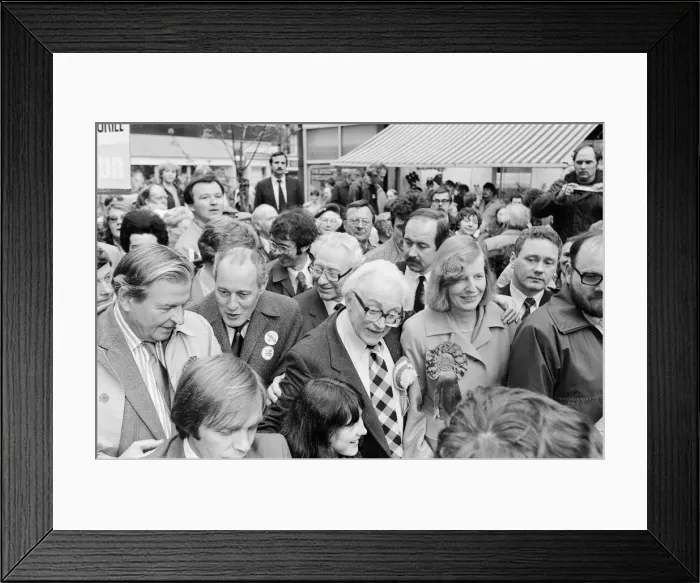Framed Print : Labour leader Michael Foot electioneering in Yorkshire. 3rd June 1983 Framed Print : Labour leader Michael Foot electioneering in Yorkshire. 3rd June 1983