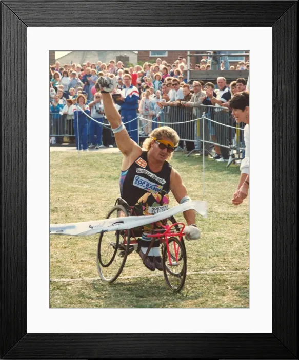 Framed Print : Lib - The Great North Run 16 September 1990 - Wheelchair race winner Chris Hallam Framed Print : Lib - The Great North Run 16 September 1990 - Wheelchair race winner Chris Hallam