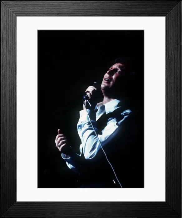 Framed Print : Tom Jones singer singing microphone open necked shirt Framed Print : Tom Jones singer singing microphone open necked shirt