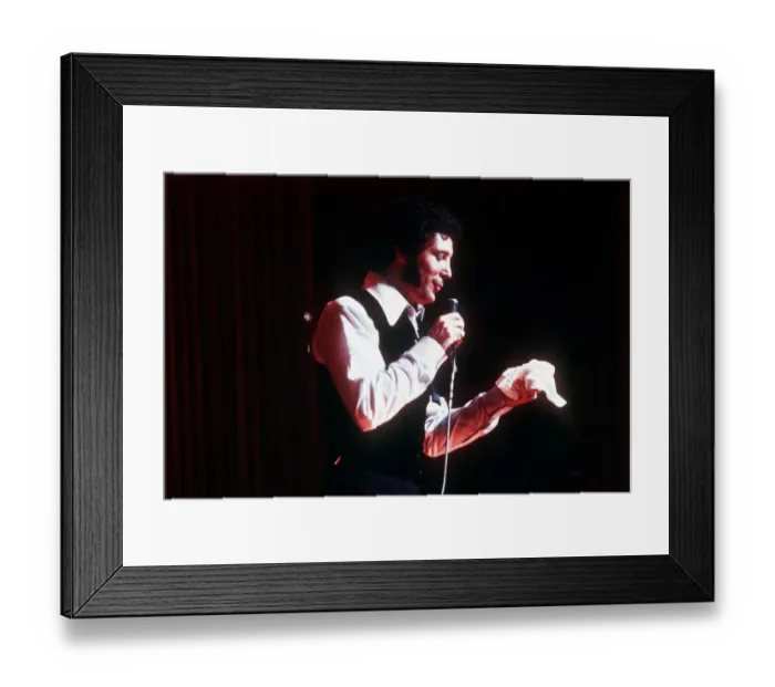 Framed Print : Tom Jones singer singing microphone open necked shirt waistcoat hankerchief Framed Print : Tom Jones singer singing microphone open necked shirt waistcoat hankerchief