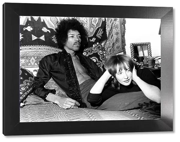 Singer Jimi Hendrix in London with Kathy Etchingham 1969 at his Mayfair flat