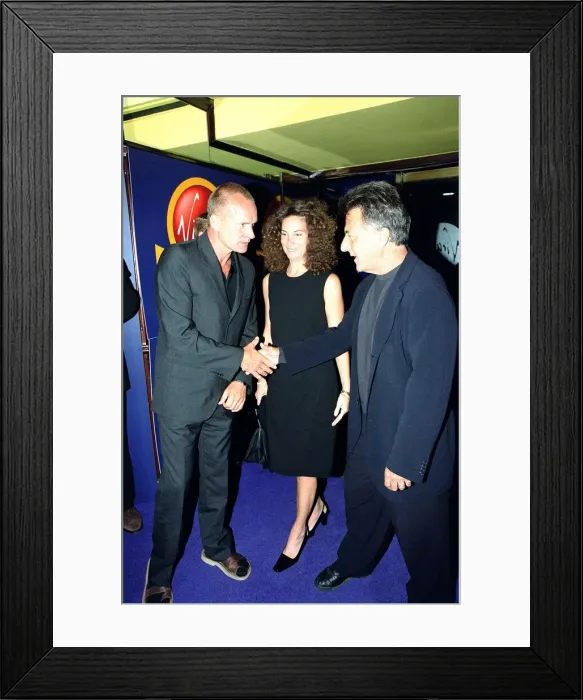 Framed Print : Sting Singer / Actor August 98 Shanking hands with hollywood legend Dustin Hoffman Framed Print : Sting Singer / Actor August 98 Shanking hands with hollywood legend Dustin Hoffman