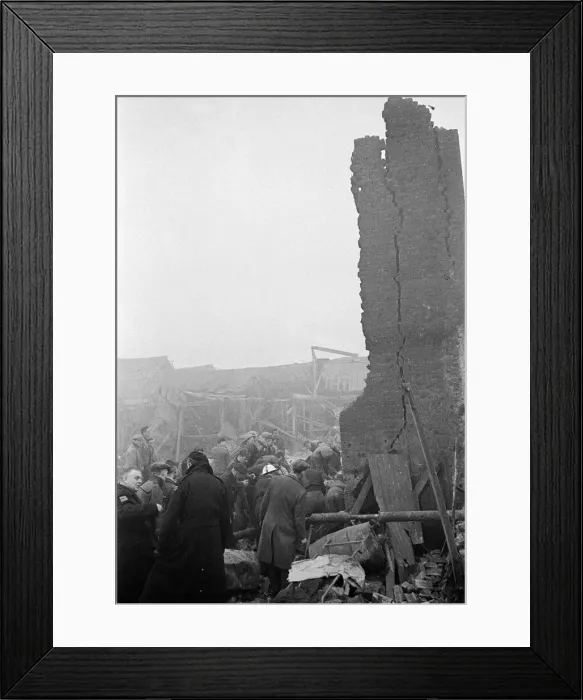 Framed Print : V2 Rocket incident at a brush factory, High Street, Waltham Cross. OPS N. F Framed Print : V2 Rocket incident at a brush factory, High Street, Waltham Cross. OPS N. F