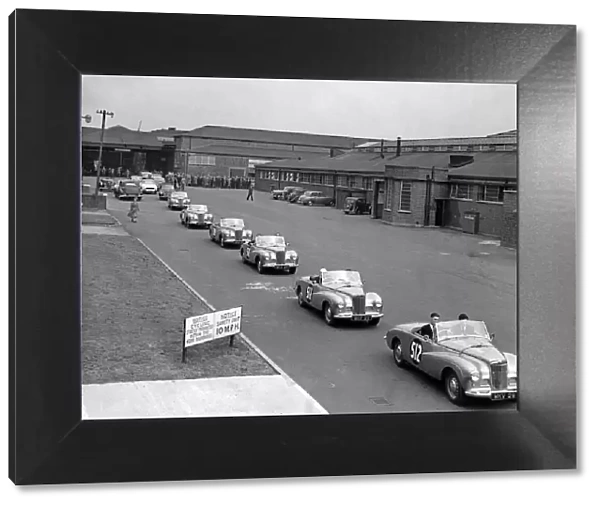Sunbeam Talbot Alpine trial departure from Ryton factory, Coventry