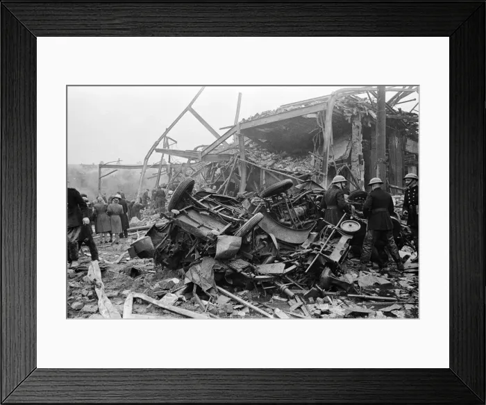 Framed Print : V2 Rocket incident at a N. F.s workshop, Ilford. 8th February 1945 Framed Print : V2 Rocket incident at a N. F.s workshop, Ilford. 8th February 1945