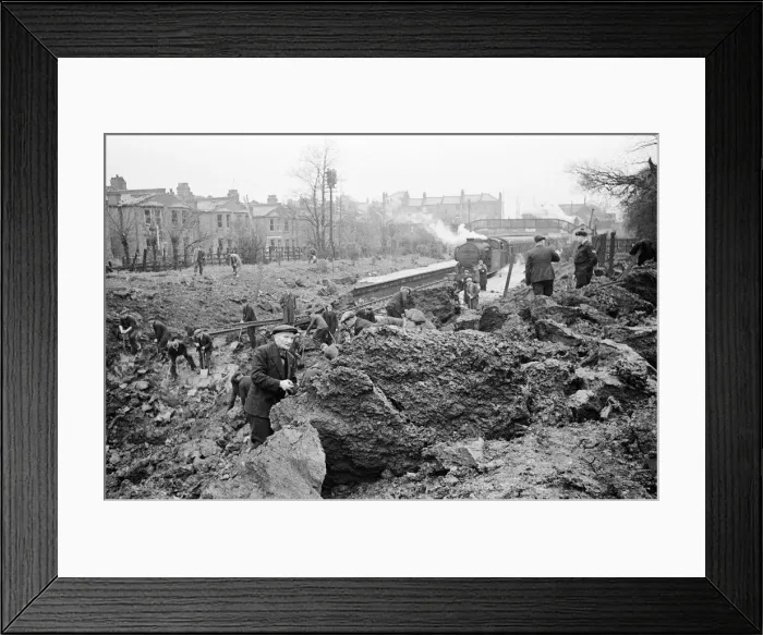 Framed Print : V2 Rocket incident near Palmers Green Station. Crater made by the rocket after Framed Print : V2 Rocket incident near Palmers Green Station. Crater made by the rocket after