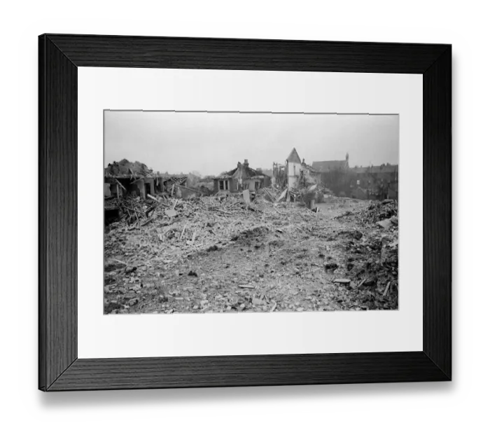 Framed Print : V2 Rocket incident near Herbert Road, Woolwich. OPS Flattened houses Framed Print : V2 Rocket incident near Herbert Road, Woolwich. OPS Flattened houses