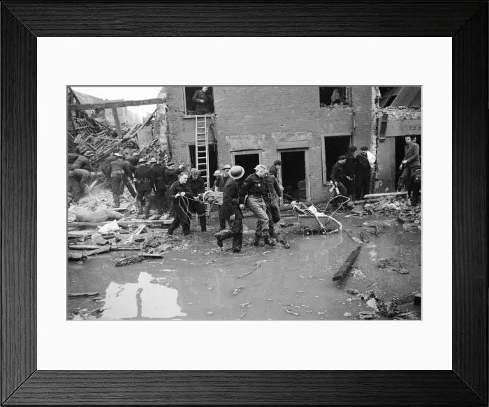 Framed Print : V2 Rocket incident at Waltham Abbey. Fractured water and gas mains 7th March 1945 Framed Print : V2 Rocket incident at Waltham Abbey. Fractured water and gas mains 7th March 1945