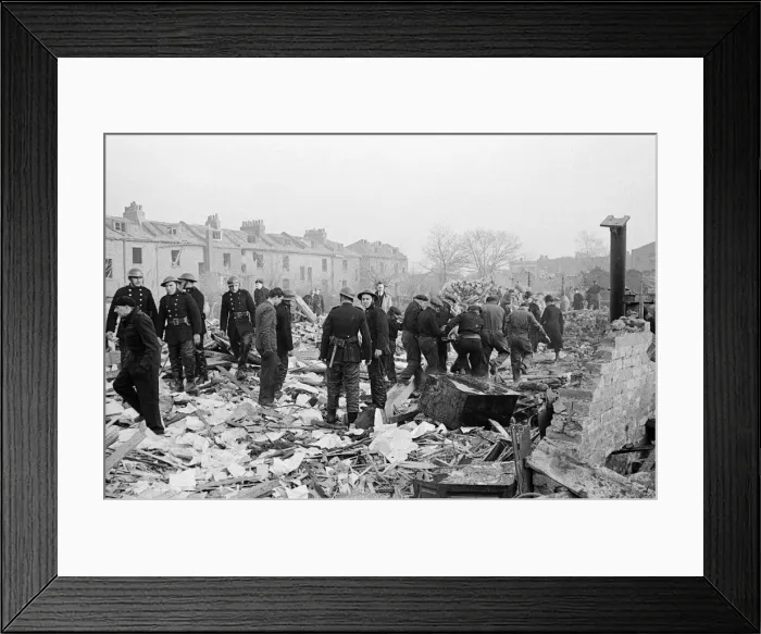 Framed Print : V2 Rocket incident at a paint factory, Downham Road, Hoxton. OPS N. F