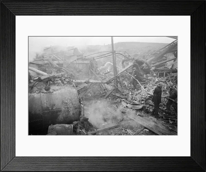 Framed Print : V2 Rocket incident at a brush factory, High Street, Waltham Cross. OPS N. F
