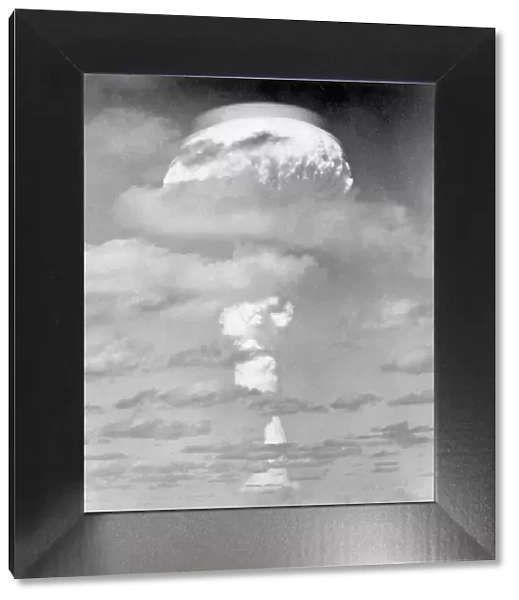 Nuclear mushroom cloud seen here over Malden Island following the detontation of the bomb