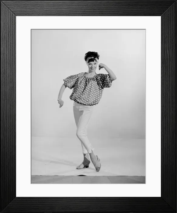 Framed Print : Reveille Model Meriel Weston modelling a spotted blouse May 1961 Framed Print : Reveille Model Meriel Weston modelling a spotted blouse May 1961