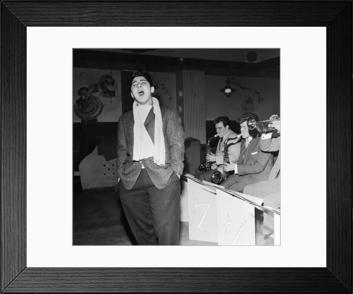 Framed Print : Sixteen year old Canadian singer songwriter Paul Anka pictured rehearsing for his