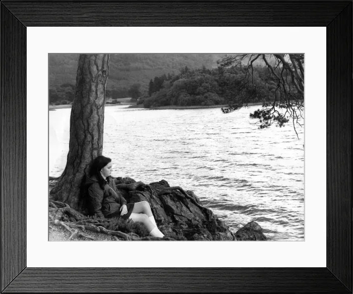 Framed Print : Lake District - Derwentwater - Friars Crag - A youngster sits by a tree Framed Print : Lake District - Derwentwater - Friars Crag - A youngster sits by a tree