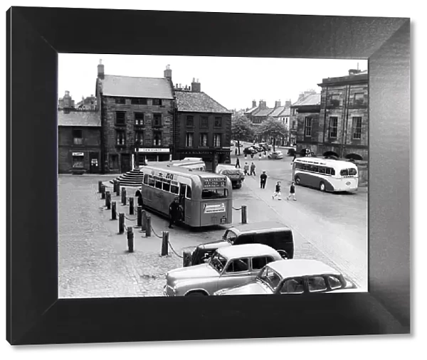 Alnwick Market Place, virtually traffic free 31 May 1954