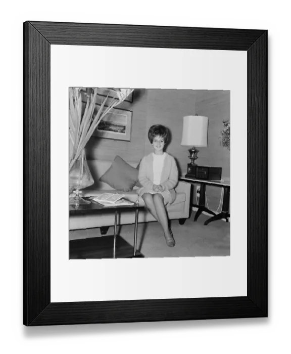Framed Print : American pop singer Brenda Lee in her room at the Hilton Hotel in London