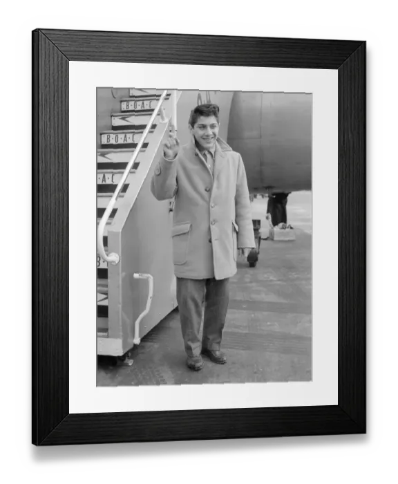 Framed Print : Sixteen year old Canadian singer songwriter Paul Anka pictured on his arrival in Britain