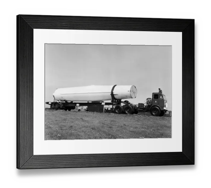 Framed Print : A Thor H-Bomb rocket being flown back to America from Bomber command at Hemswell Framed Print : A Thor H-Bomb rocket being flown back to America from Bomber command at Hemswell