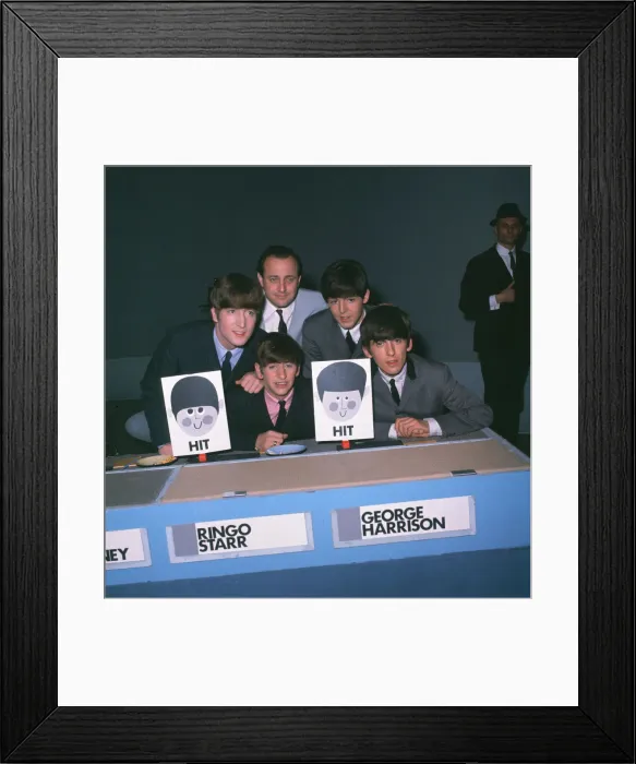 Framed Print : The Beatles pop group appear on the television programme Juke Box Jury in Liverpool with