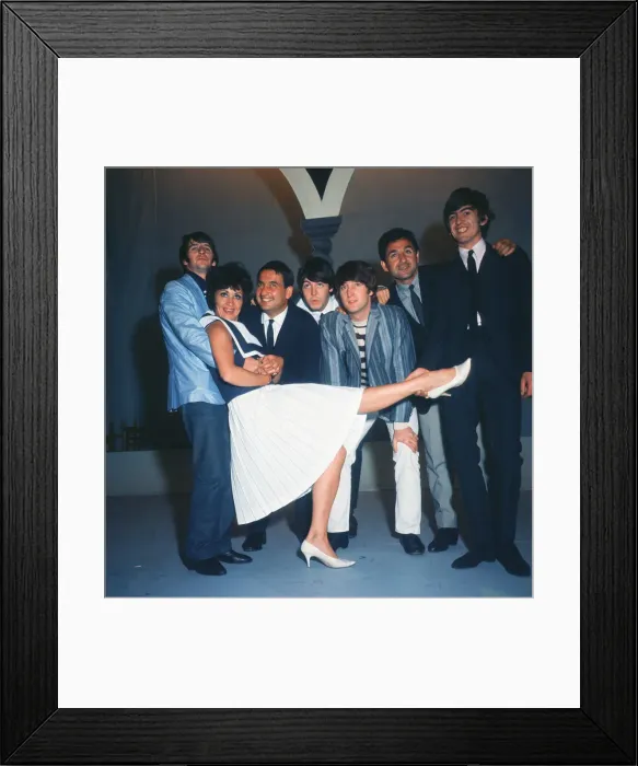 Framed Print : The Beatles pop group with Mike and Bernie Winters and Chita Rivera during rehearsals for Framed Print : The Beatles pop group with Mike and Bernie Winters and Chita Rivera during rehearsals for