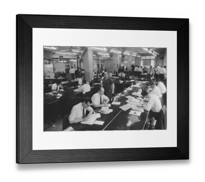 Framed Print : Busy scenes on the Daily Herald news desk, 1964 Framed Print : Busy scenes on the Daily Herald news desk, 1964