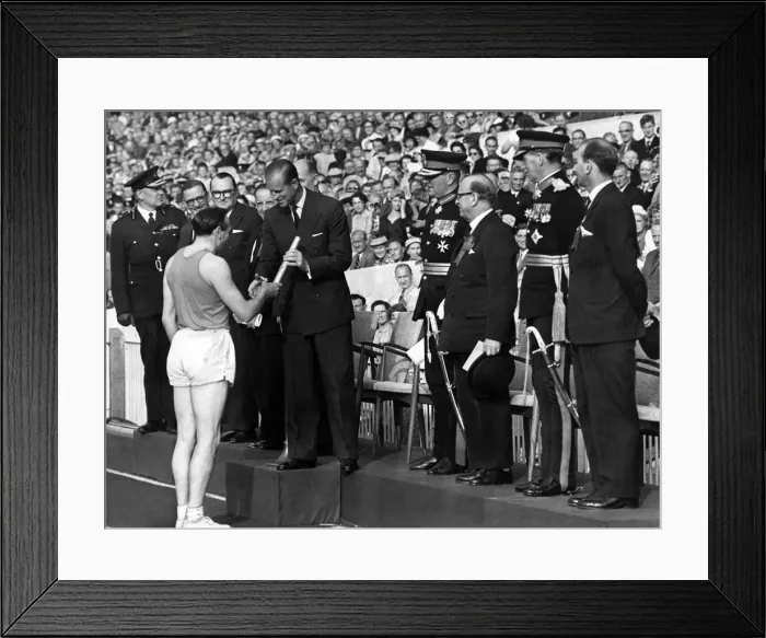 Framed Print : Sport - Empire and Commonwealth Games - 1958 - The Duke of Edinburgh receives the baton Framed Print : Sport - Empire and Commonwealth Games - 1958 - The Duke of Edinburgh receives the baton