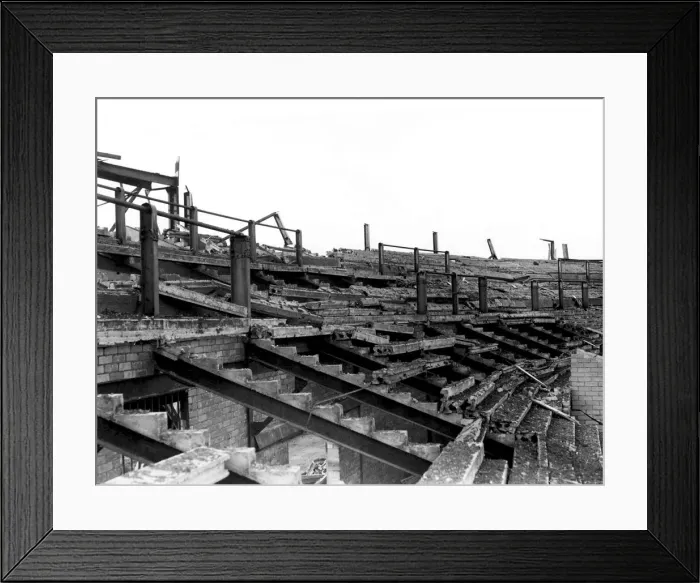 Framed Print : Rugby - Wales - The damage caused to the stand at the Grangetown end of Cardiff Arms Park Framed Print : Rugby - Wales - The damage caused to the stand at the Grangetown end of Cardiff Arms Park