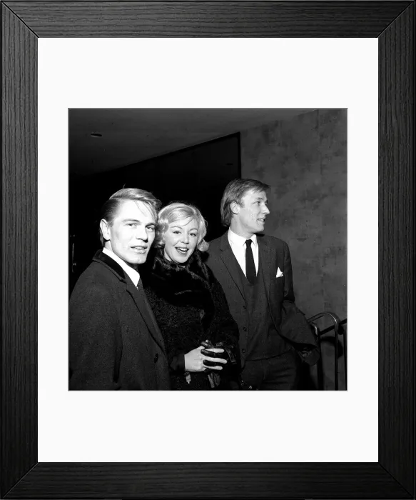 Framed Print : Pop stars Adam Faith, Kathy Kirby and Mike Sarne arriving at the Empire theatre in Framed Print : Pop stars Adam Faith, Kathy Kirby and Mike Sarne arriving at the Empire theatre in